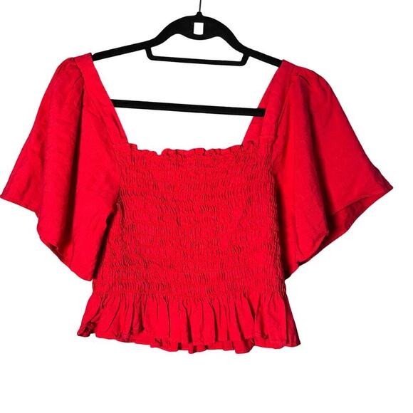 Lulus Your Sunshine Red Smocked Flutter Sleeve Top Sz XL Spring Summer Vacation - Picture 1 of 6